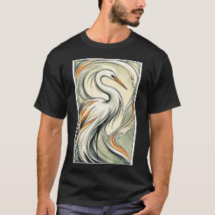 Camiseta Ilustração de Garça Branca Graciosa
