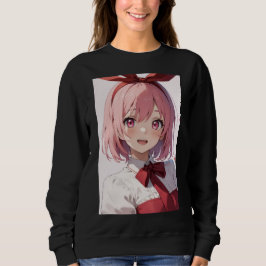 Camiseta Ilustração de Garota de Anime Fofo com Cabelo Rosa