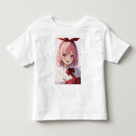 Camiseta Ilustração de Garota de Anime Fofo com Cabelo Rosa