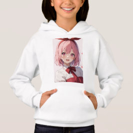 Camiseta Ilustração de Garota de Anime Fofo com Cabelo Rosa