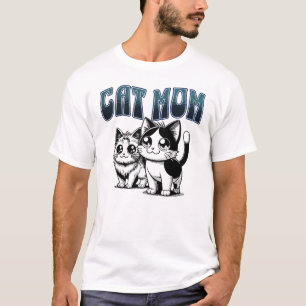 Camiseta Ilustração de Gata Mãe Floral Retro Fofa