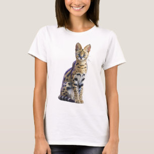 Camiseta Ilustração de Gata Serval Africana Graciosa para M