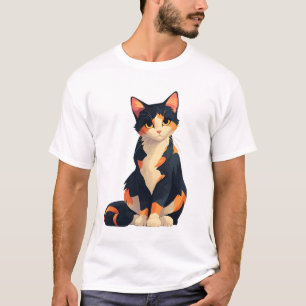 Camiseta Ilustração de Gato Calico Sentado
