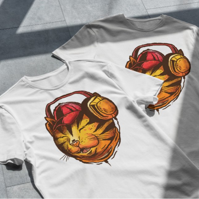 Camiseta Ilustração de Gato com Fones de ouvido (Criador carregado)