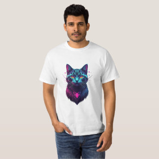 Camiseta Ilustração de Gato Cósmico Neon