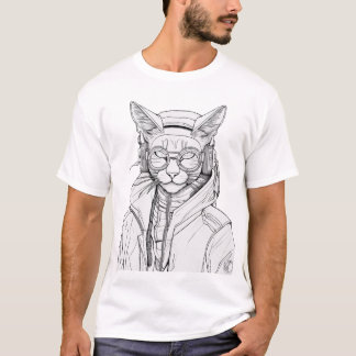 Camiseta Ilustração de Gato Cyber Rasta