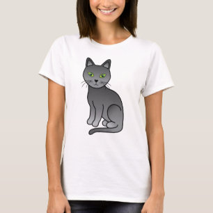 Camiseta Ilustração de Gato de Cartoon Azul Russo