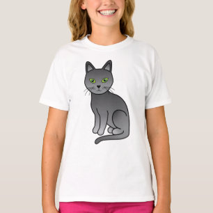Camiseta Ilustração de Gato de Cartoon Azul Russo