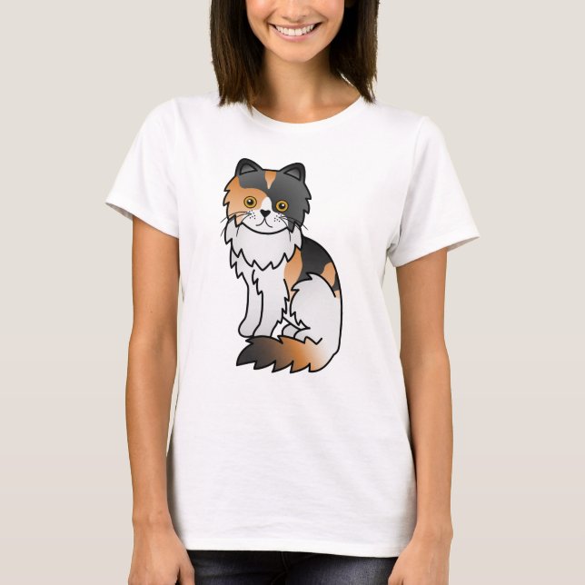 Camiseta Ilustração de Gato de Cartoon Gótico Calico Persa (Frente)