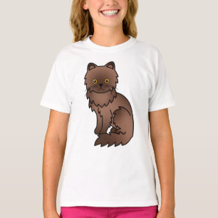 Camiseta Ilustração de Gato de Cartoon Persa de Chocolate