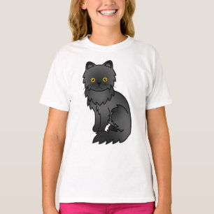 Camiseta Ilustração de Gato de Cartoon Pérsico Negro