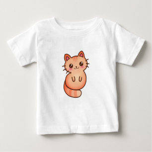 Camiseta Ilustração de Gato de Laranja Cinto Kawaii