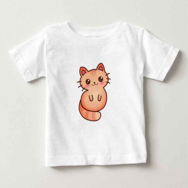 Camiseta Ilustração de Gato de Laranja Cinto Kawaii (Frente)