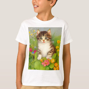 Camiseta Ilustração de Gato de Sorriso de Vintage