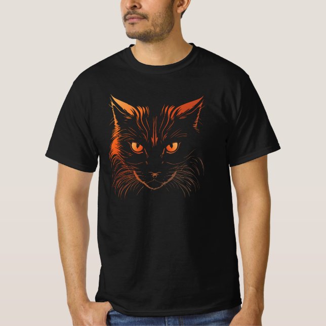 Camiseta Ilustração de Gato Laranja Intenso (Frente)