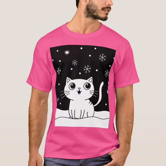 Camiseta Ilustração de gato preto e branco (Frente)