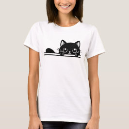Camiseta Ilustração de Gato Preto Gracioso