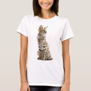 Camiseta Ilustração de Gato Selvagem Serval Vestindo um Tri