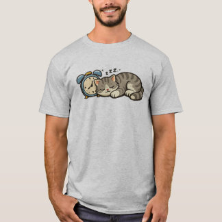 Camiseta Ilustração de Gato Tabby Sonolento e Foe Relógio A