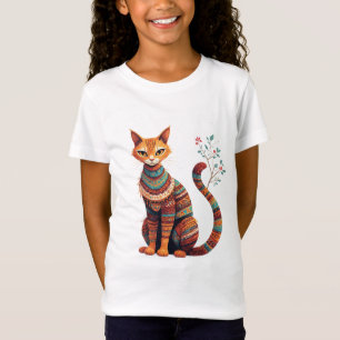 Camiseta Ilustração de Gato Tribal Boho Design de Arte Popu