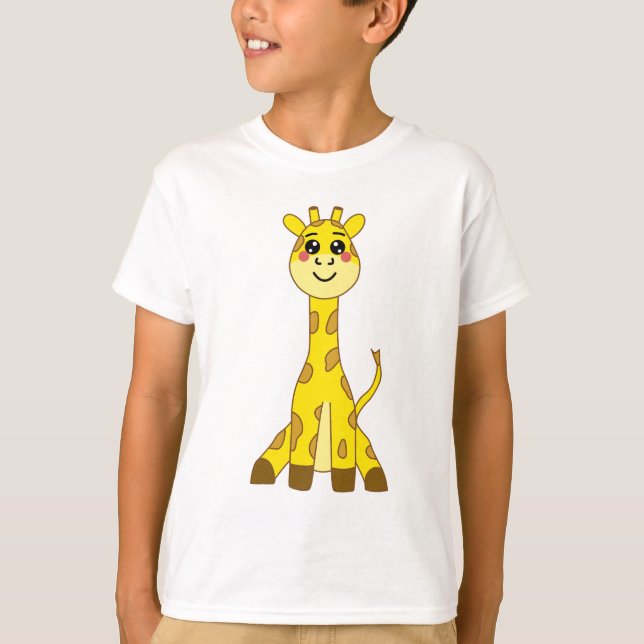 Camiseta Ilustração de girafa amarela-branca Kawaii (Frente)