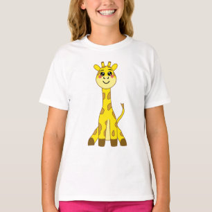 Camiseta Ilustração de girafa amarela-branca Kawaii