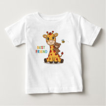 Ilustração de Girafa e Urso Fofos Melhores Amigos