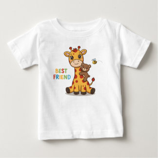 Camiseta Ilustração de Girafa e Urso Fofos Melhores Amigos