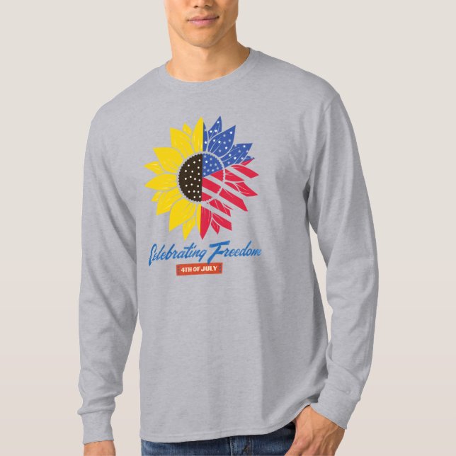 Camiseta Ilustração de Girassol 4 de Julho (Frente)
