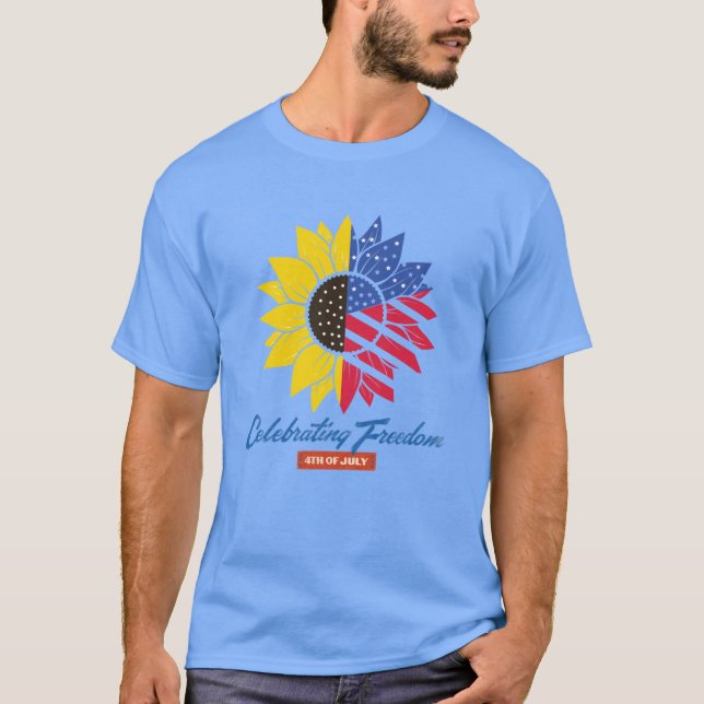 Camiseta Ilustração de Girassol 4 de Julho (Frente)