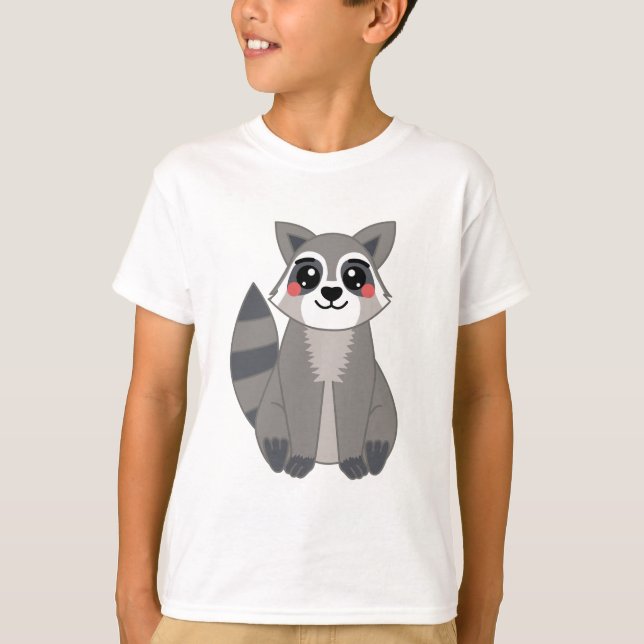 Camiseta Ilustração de guaxinim Kawaii (Frente)