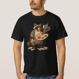 Camiseta Ilustração de Guaxinim Pintor Legal