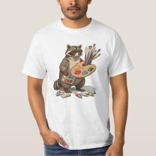 Camiseta Ilustração de Guaxinim Pintor Legal