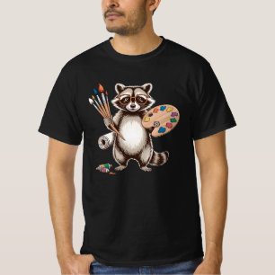 Camiseta Ilustração de Guaxinim Pintor Legal