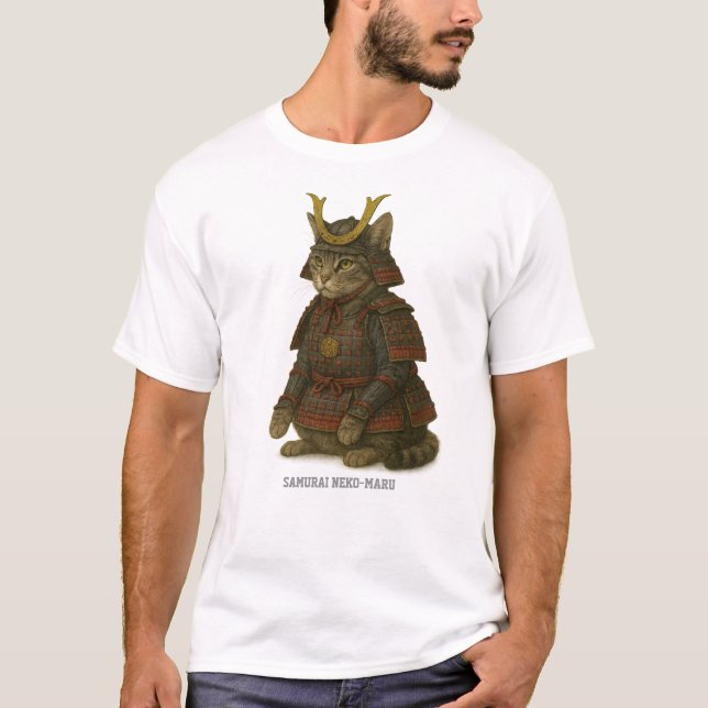 Camiseta Ilustração de Guerreiro de Gato Armado (Frente)