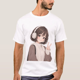 Camiseta Ilustração de Headphones de Garota Gamer de Anime