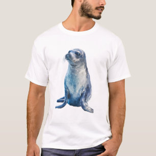 Camiseta Ilustração de Homem com Selo Glacial Azul Majestos