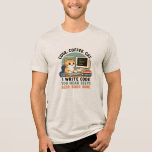 Camiseta Ilustração de Humor de Programador de Gato de Café