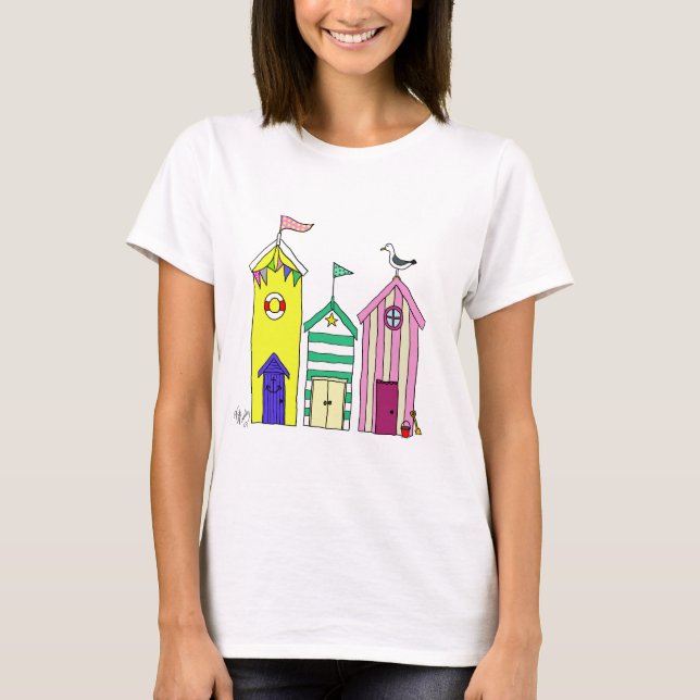 Camiseta Ilustração de Huts de Praia 1 (Frente)