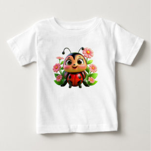 Camiseta Ilustração de Joaninha Fofa Rodeada por Flores