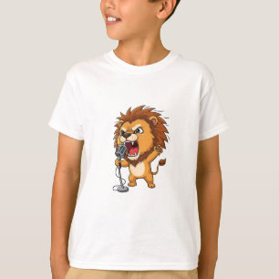 Camiseta Ilustração de Leão Cantor de Rock Irritado para Cr