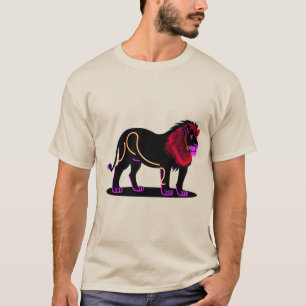 Camiseta Ilustração de Leão em Neon Vibrante com Magenta Vi