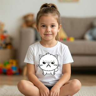 Camiseta Ilustração de Linha de Gato Raivoso e Fofinho Sibi