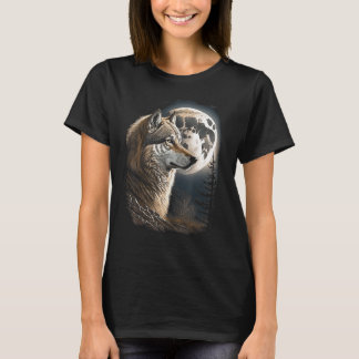 Camiseta Ilustração de Lobo e Lua