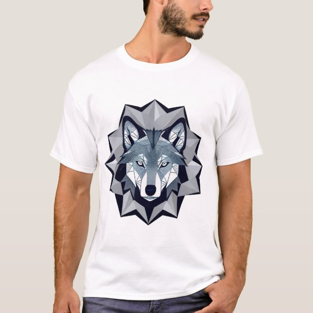 Camiseta Ilustração de Lobo Geométrico (Frente)