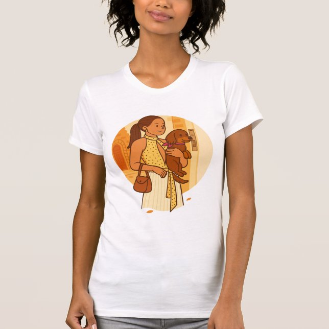 Camiseta Ilustração de Mãe de Cachorro Estética Segurando F (Frente)