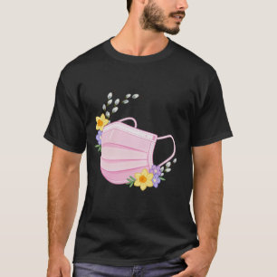 Camiseta Ilustração de Máscara Médica Floral de Primavera