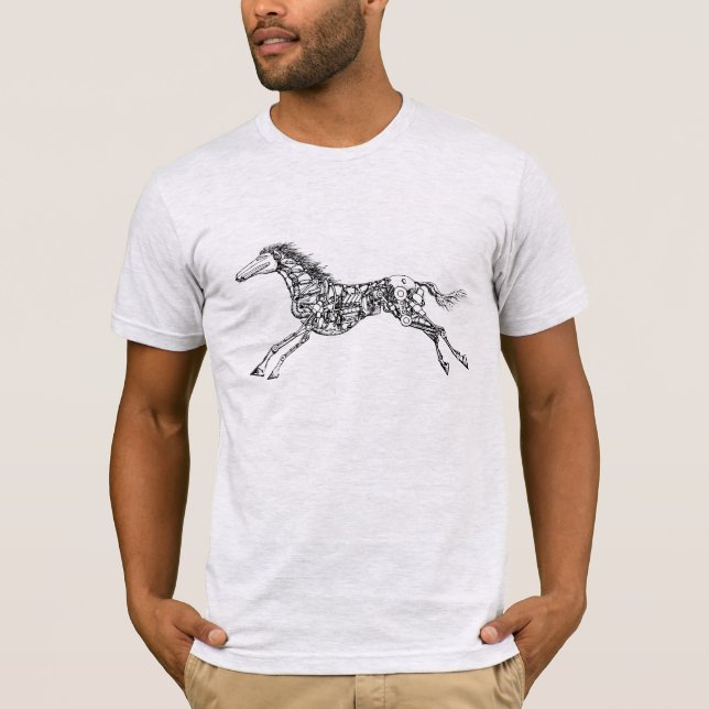 Camiseta Ilustração de Mecânica de Execução de Cavalos Vint (Frente)