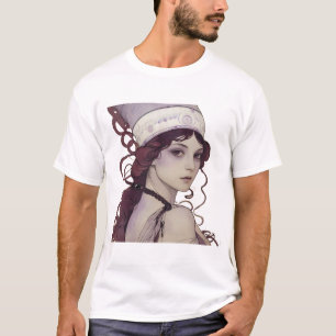 Camiseta Ilustração de Menina de Cabelo Ruivo – Beleza e Ar