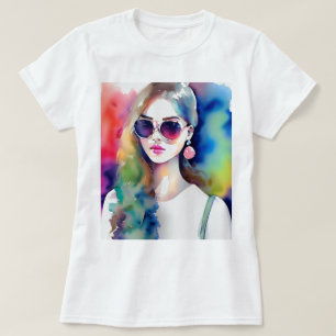 Camiseta Ilustração de Menina Desenhada, Moça de Moda, mulh